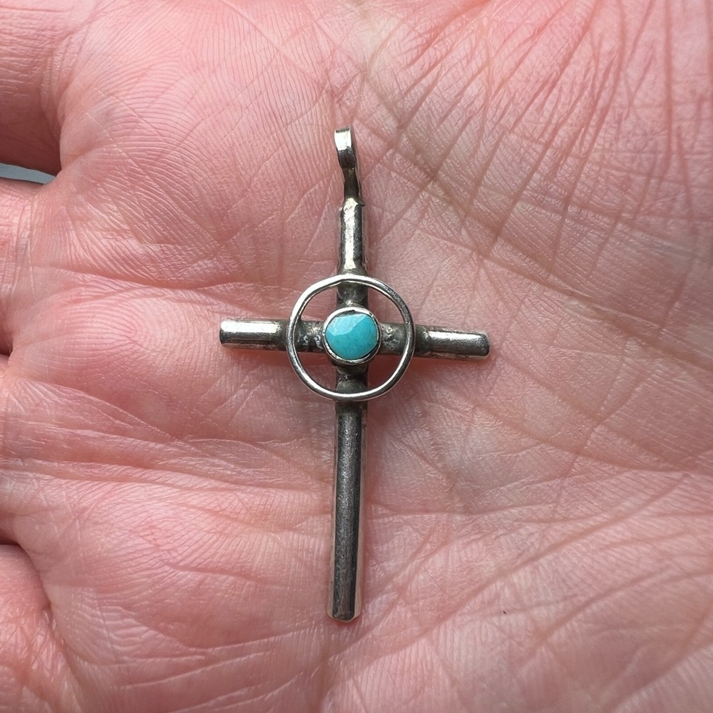Turquoise Sterling Silver 925 Cross Necklace Pendant